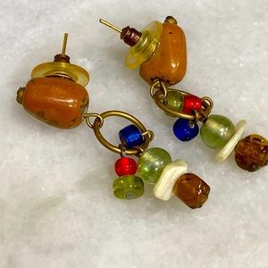 5/$25 Wood glass bronze mixed natural materials. 1970s earrings